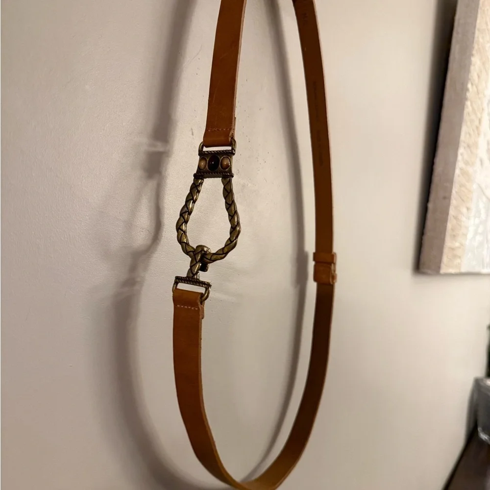 Chico’s Genuine Leather Belt M/L Made in Canada Boho Western Statement Buckle